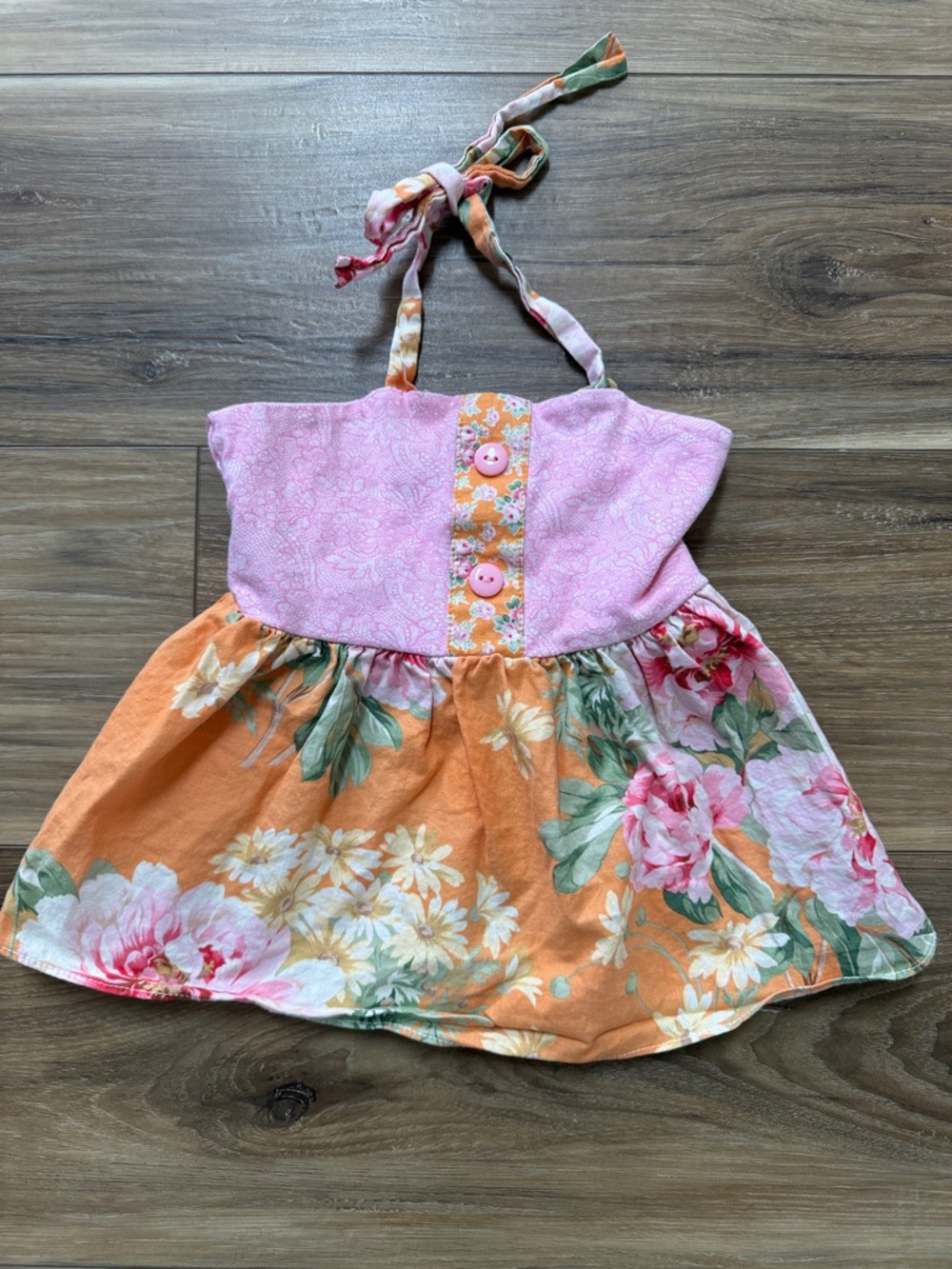 Girls Floral Tie-Strap Sundress in Pink and Orange